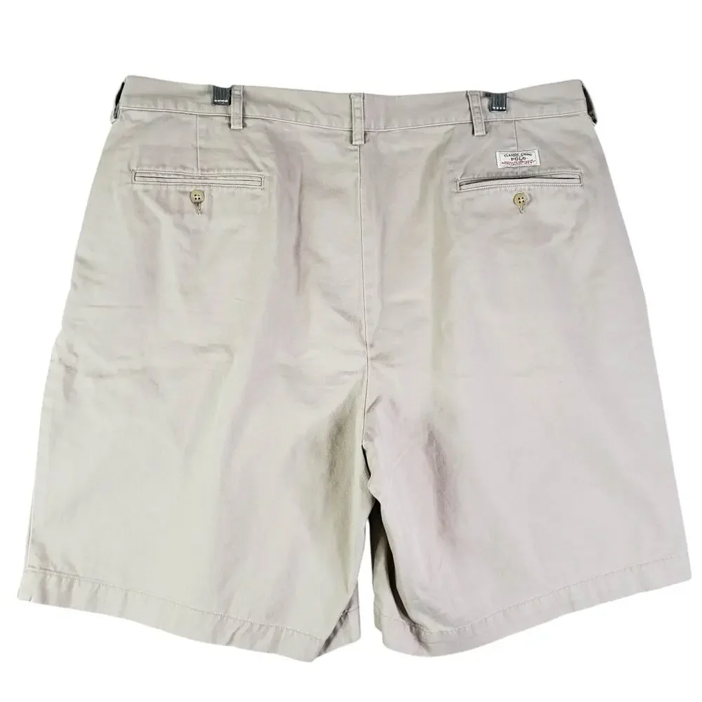 Vintage Polo Ralph Lauren Tyler Shorts Mens Size 40 Khaki Pleated Chino Cotton